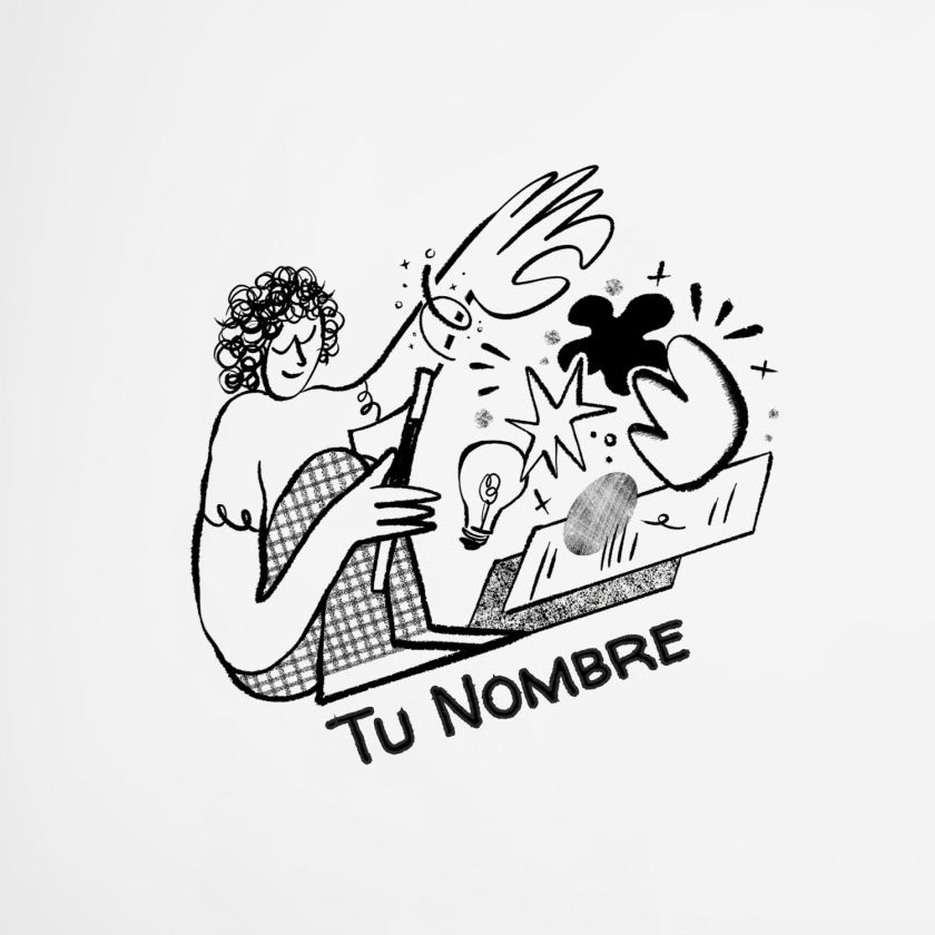 diseño creativo de ilustración con personaje dibujando y elementos artísticos en portada de libreta personalizada