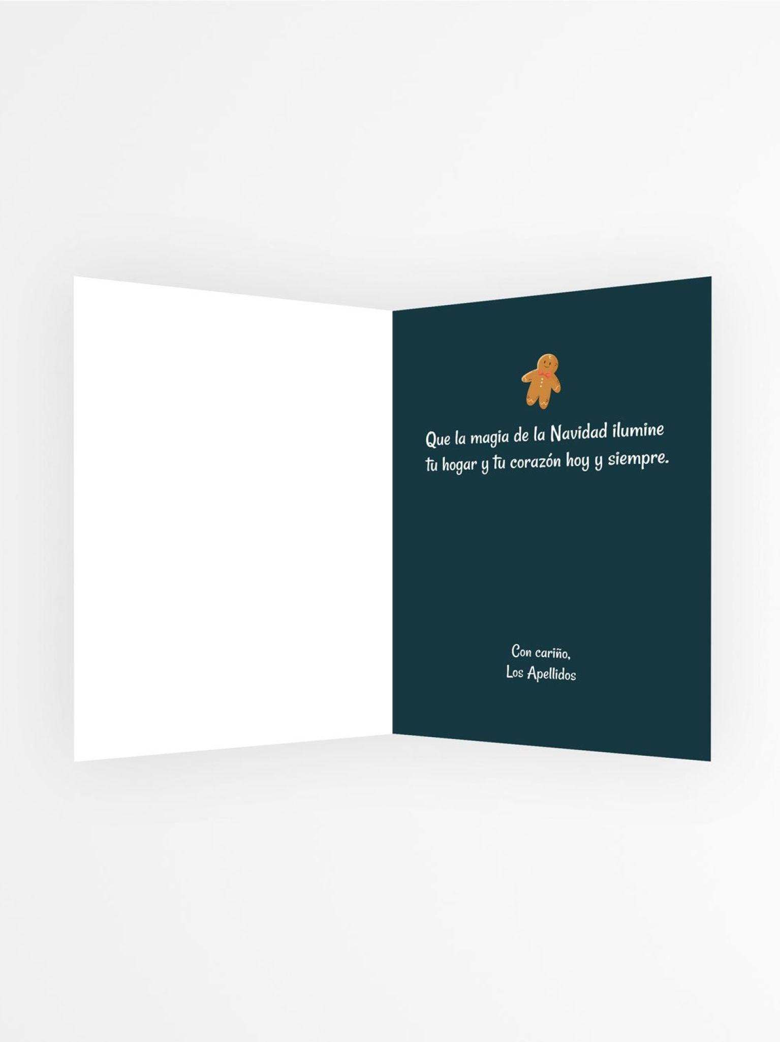 interior de tarjeta navide&ntilde;a personalizable con foto y mensaje navide&ntilde;o minimalista