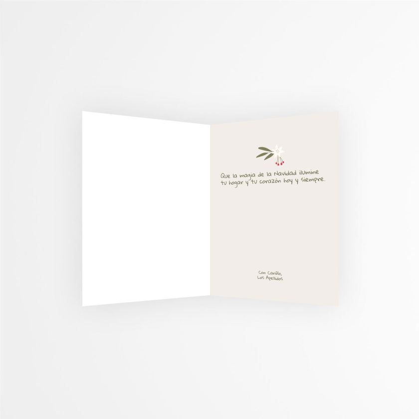 Interior de tarjeta navide&ntilde;a con foto personalizable con mensaje navide&ntilde;o y decoraci&oacute;n floral