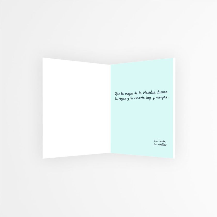 Tarjeta navide&ntilde;a personalizada con ilustraciones de adornos, regalos y mensaje &ldquo;Navidad y Alegr&iacute;a&rdquo;