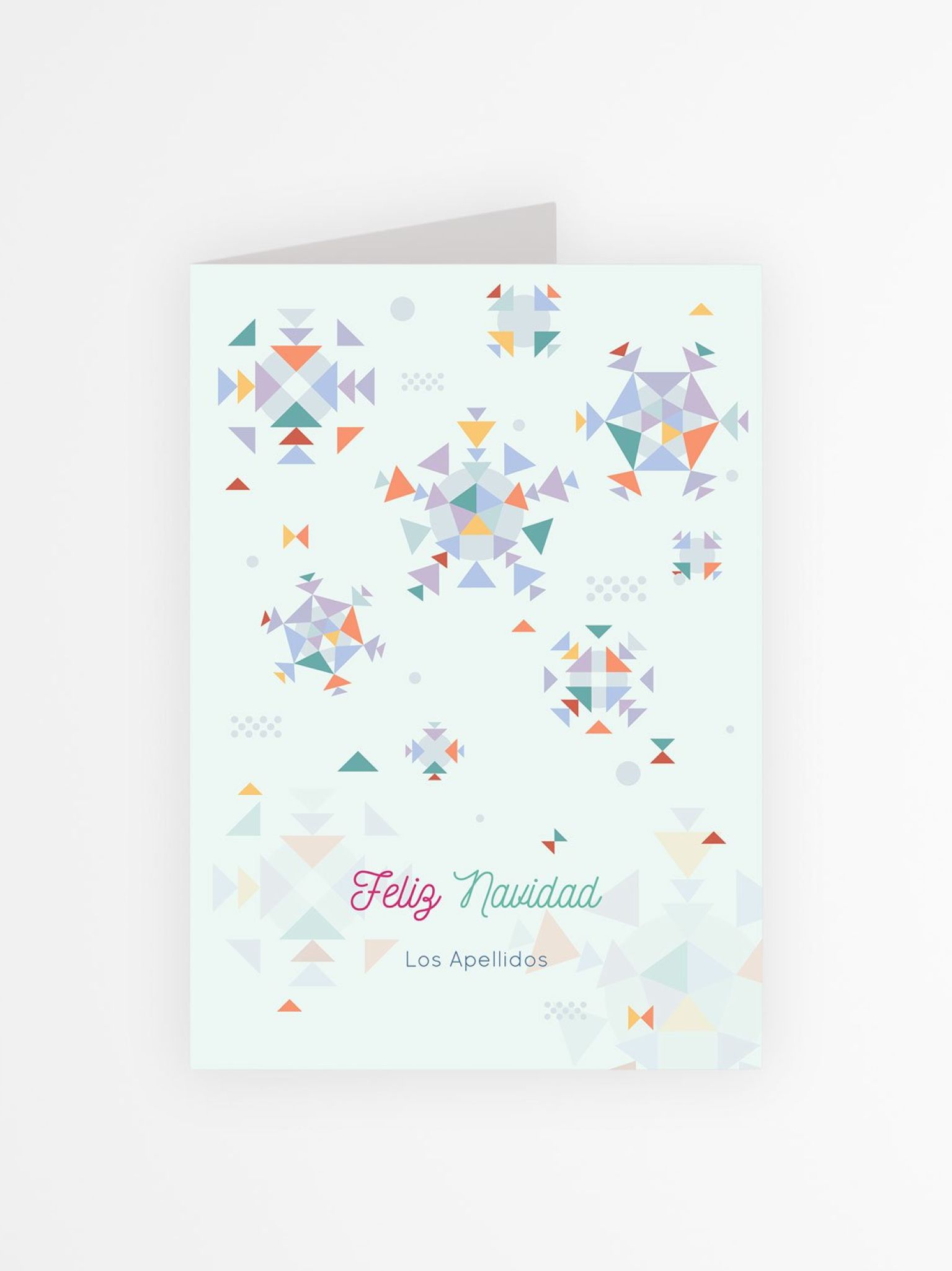 Tarjeta de Navidad personalizada con motivos geom&eacute;tricos y mensaje &ldquo;Feliz Navidad&rdquo; para familias