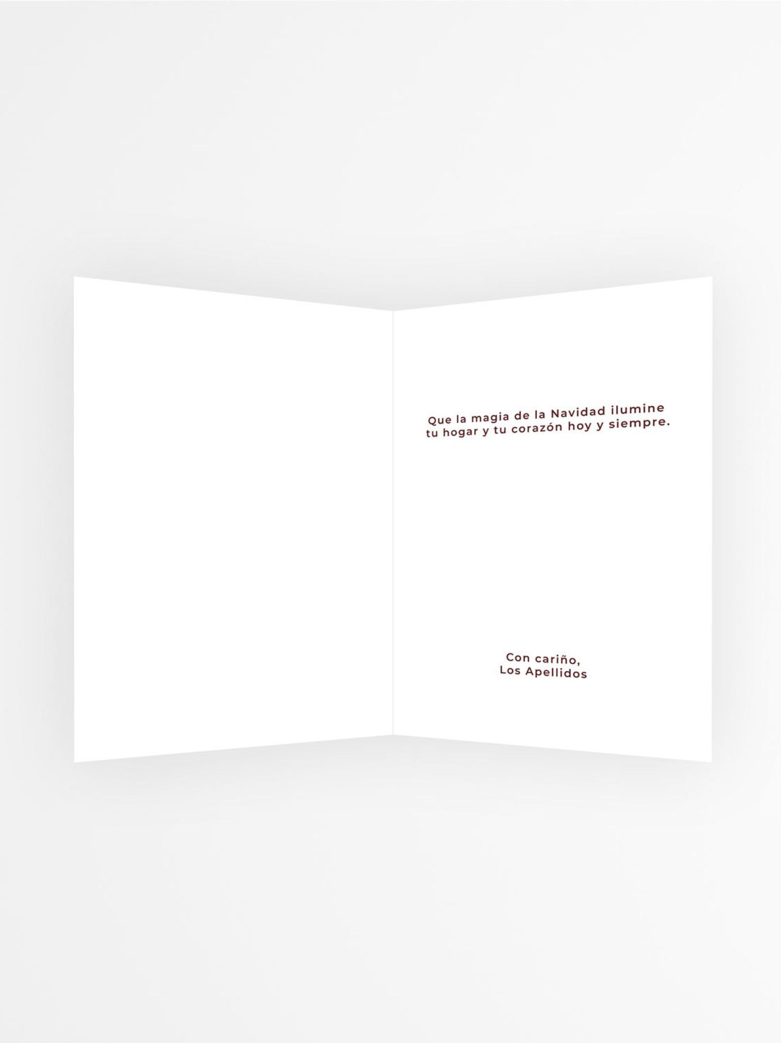 interior de tarjeta navidad con foto con texto paz y navidad en fondo blanco