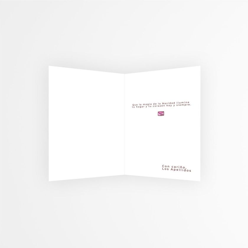 interior de tarjeta navidad personalizada con mensaje y sobre decorativo