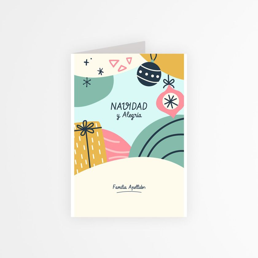 Interior de tarjeta navide&ntilde;a personalizada con fondo celeste y mensaje emotivo