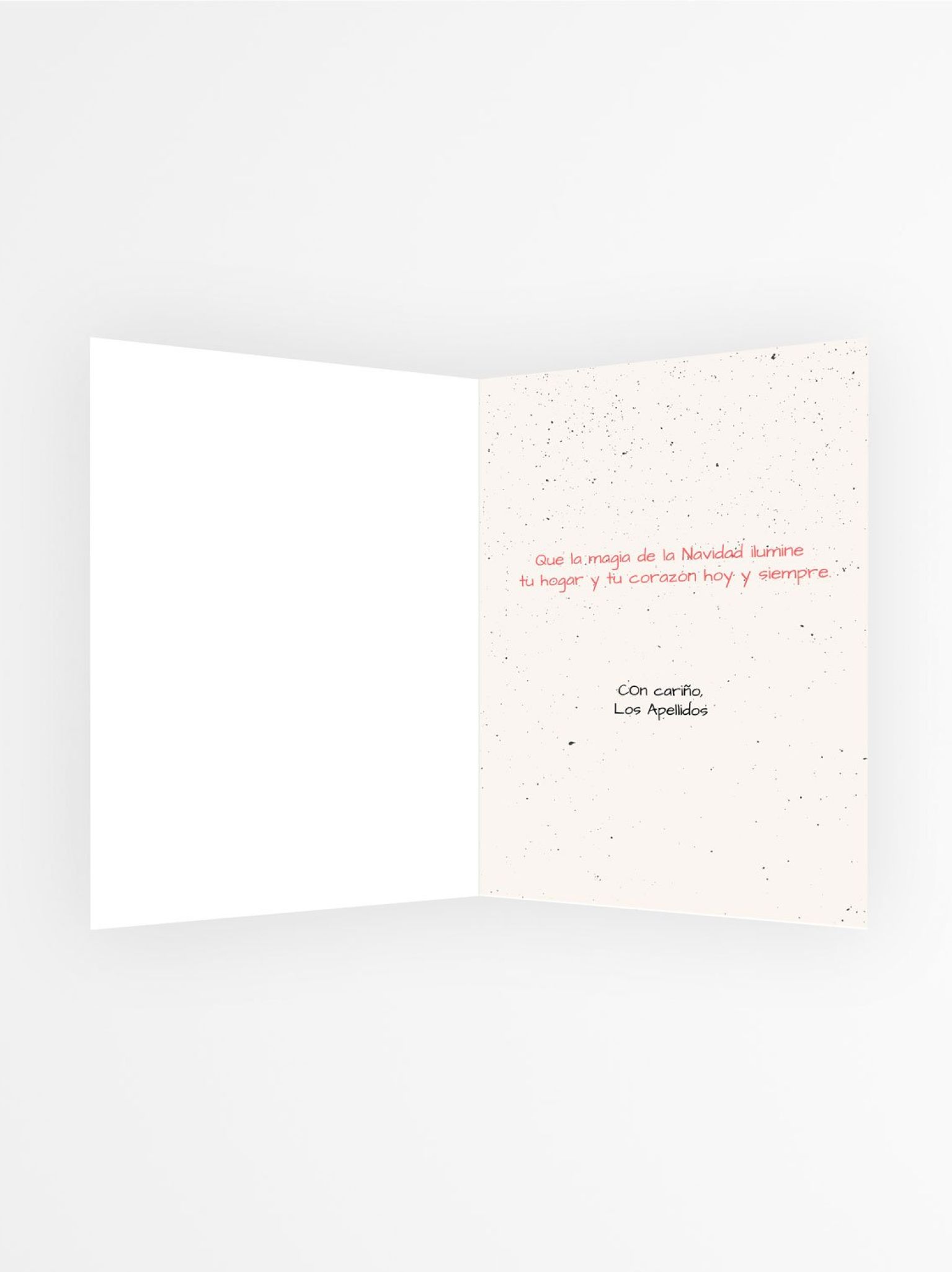 Interior de tarjeta de Navidad personalizada con mensaje navide&ntilde;o