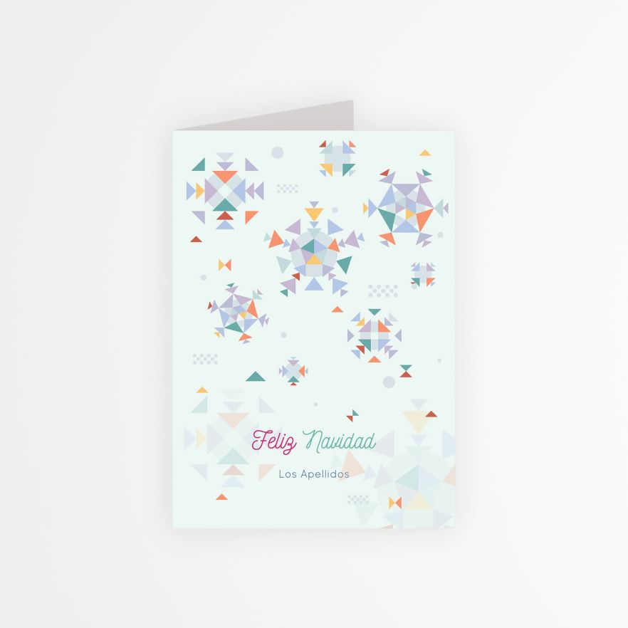 Tarjeta de Navidad personalizada con motivos geométricos y mensaje “Feliz Navidad” para familias