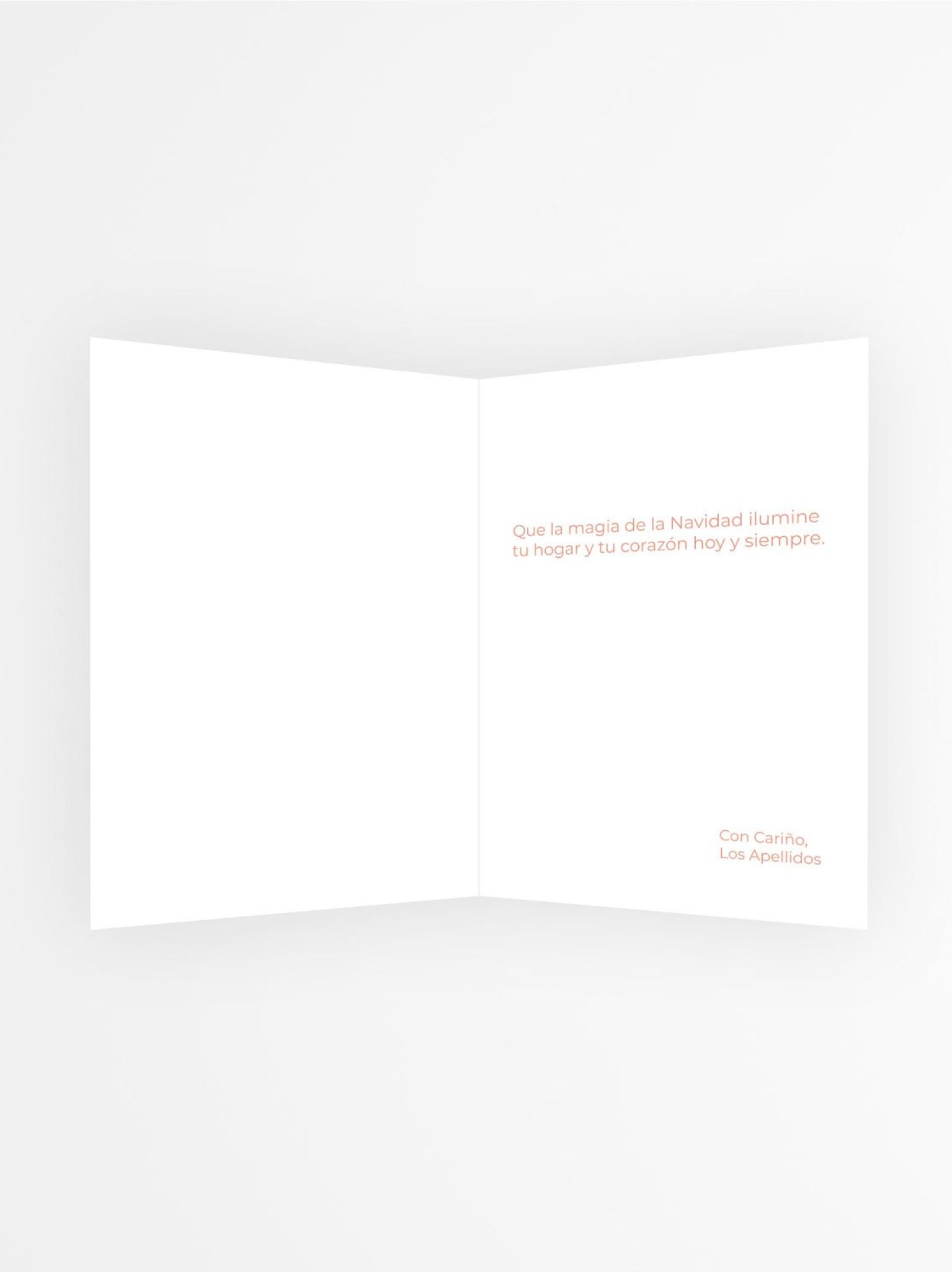 Interior de la tarjeta navide&ntilde;a con mensaje personalizado y espacio para dedicatoria familiar