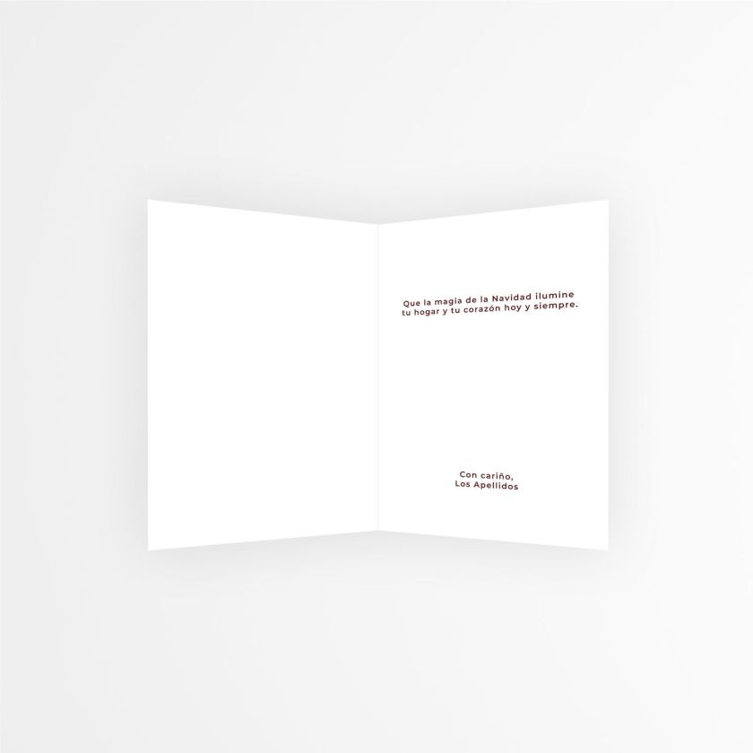 interior de tarjeta navidad con foto con texto paz y navidad en fondo blanco