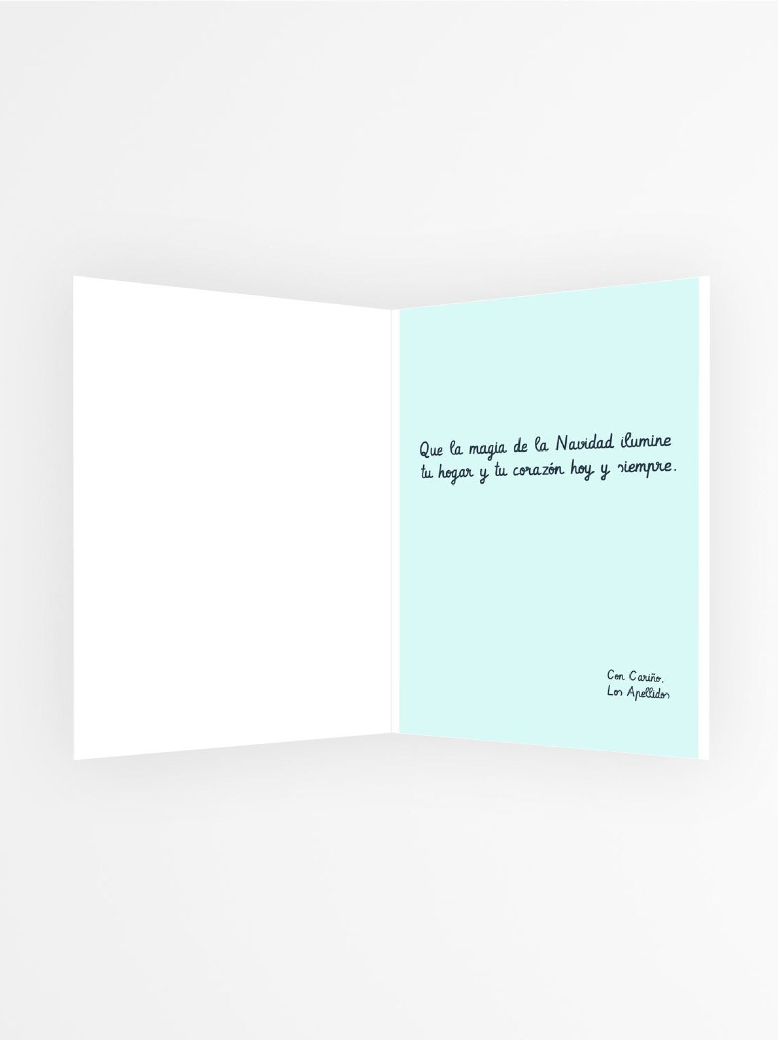 Tarjeta navideña personalizada con ilustraciones de adornos, regalos y mensaje “Navidad y Alegría”