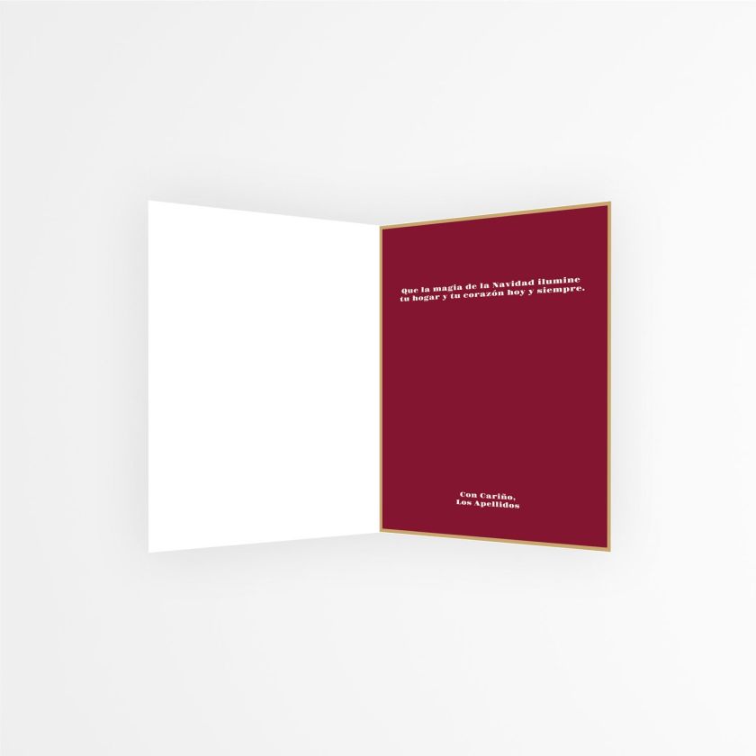 Interior de tarjeta navide&ntilde;a personalizada con mensaje navide&ntilde;o y dise&ntilde;o en rojo