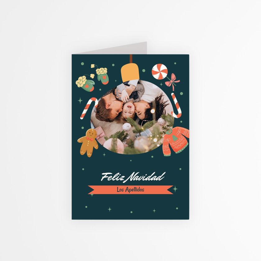 tarjeta navide&ntilde;a personalizable con foto dise&ntilde;o festivo con familia y elementos navide&ntilde;os