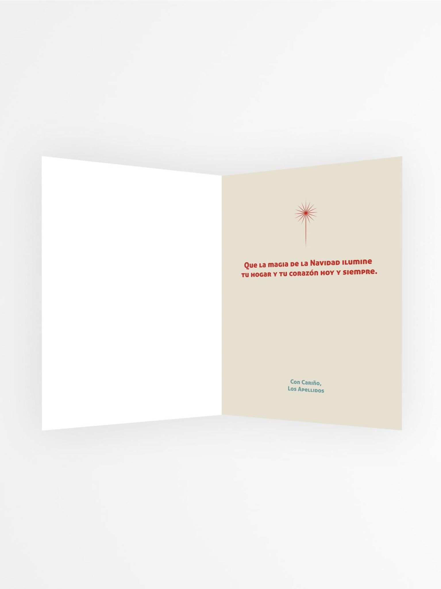 Interior de tarjeta navide&ntilde;a personalizada con mensaje navide&ntilde;o y firma editable